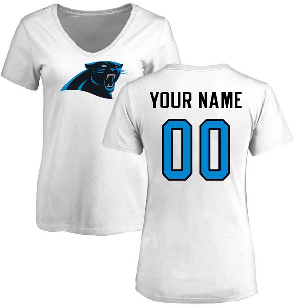 Women Carolina Panthers NFL Pro Line White Custom Name and Number Logo Slim Fit T-Shirt